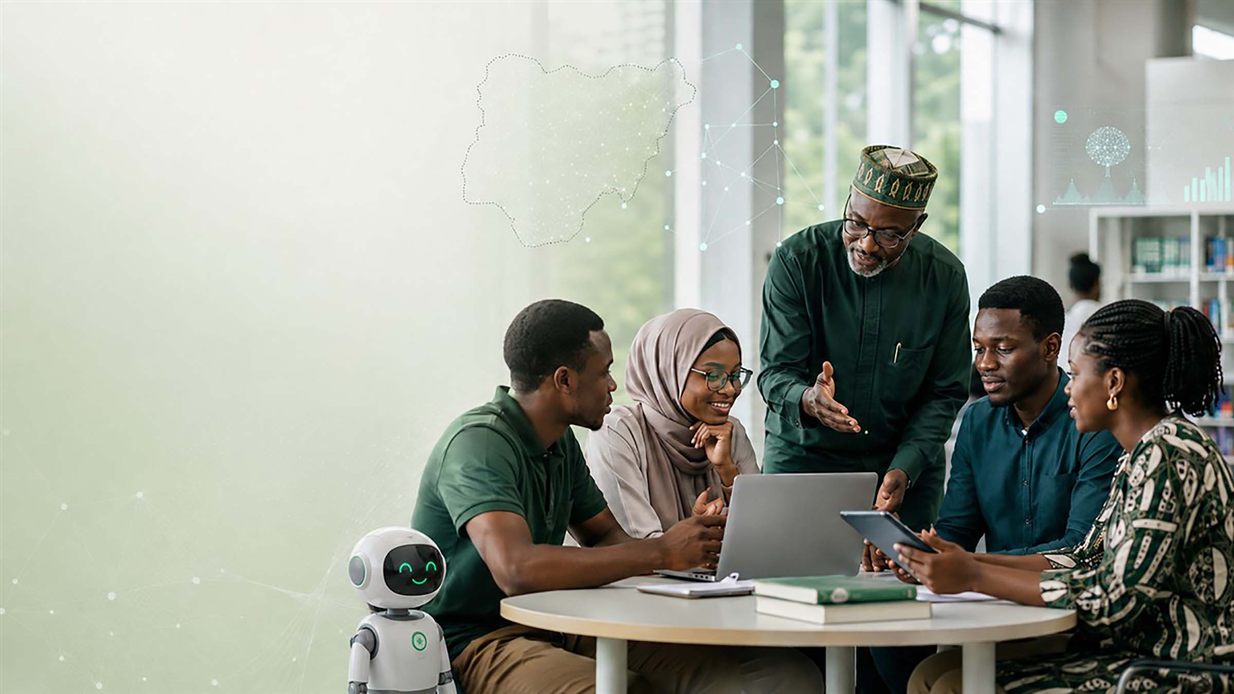 Nigerian educators and students interacting with AI technology