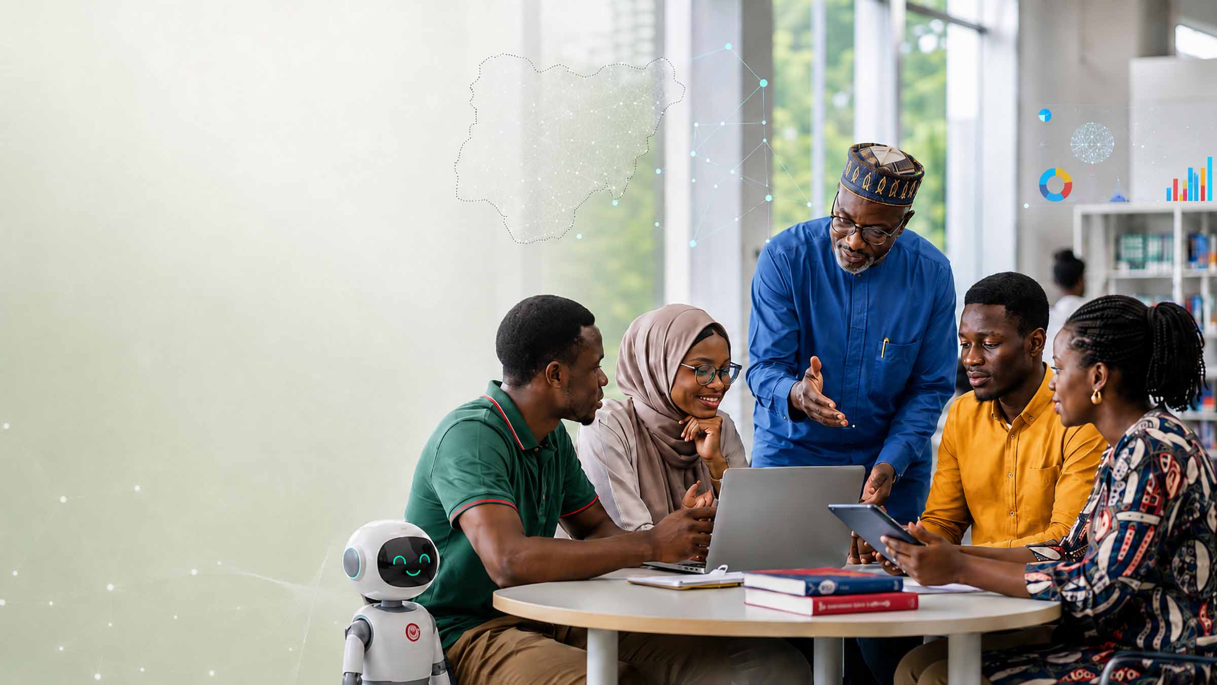 Nigerian educators and students interacting with AI technology